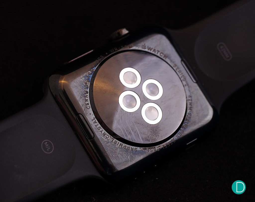 Caseback of the Apple Watch Series 2.