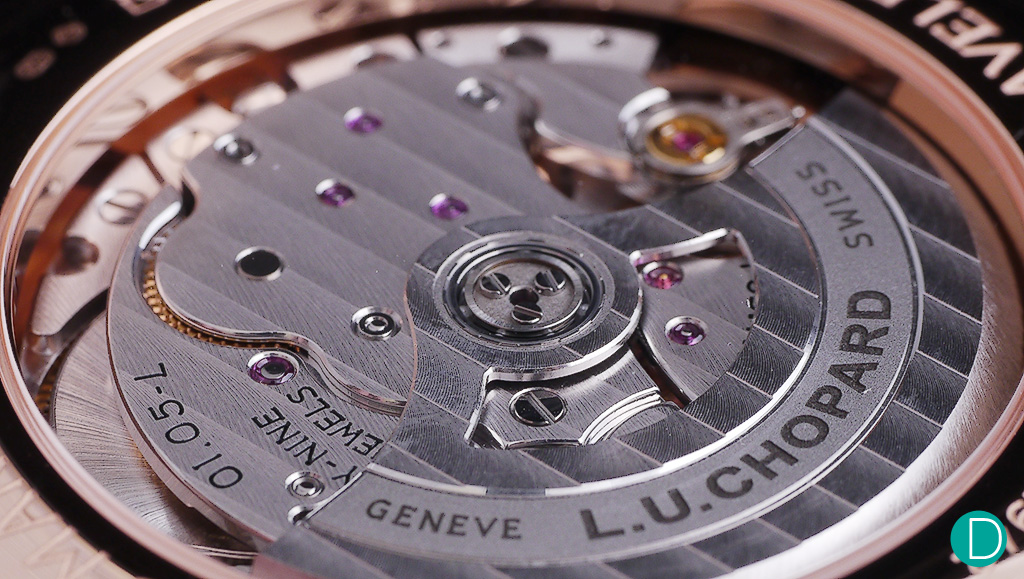 The Côtes de Genève applied to the rotor makes the movement look very prim and proper as it reminds us of the pin-stripes favoured by traditional and classically dressed gentlemen, and indeed Karl-Frederich Schufele. 