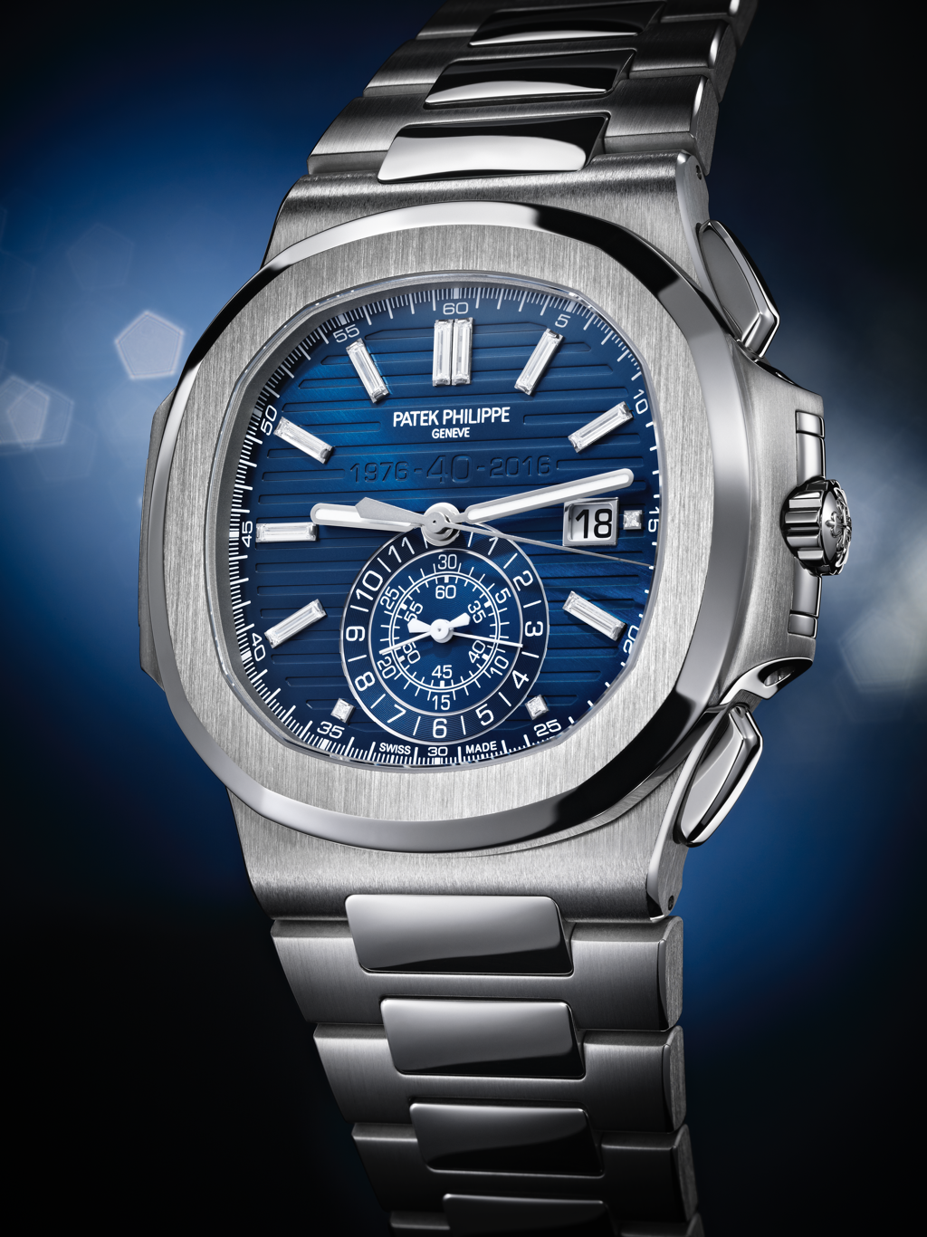 The Nautilus Chronograph Ref. 5976/1G 40th Anniversary in 18K white gold, limited to 1300 pieces.