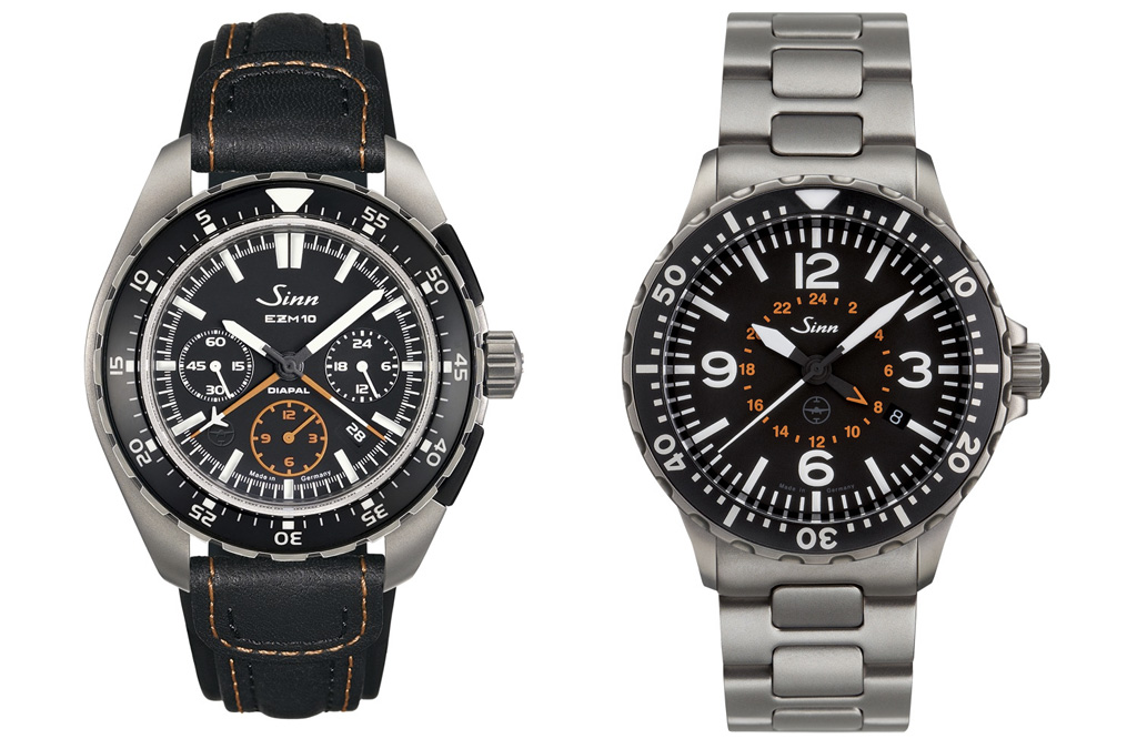 Left: The EZM 10 TESTAF was the first watch worldwide that has been tested and certified to the Technical Standard for Pilot's Watches (TESTAF) by the Aachen University of Applied Sciences. This guarantees that the EZM 10 TESTAF meets all time measurement requirements during flights operated under visual flight rules (VFR) and instrument flight rules (IFR) and that it is suitable for professional use as a pilot's watch. Right: The Sinn 857 UTC which helped to break Felix Baumgartner's record breaking jump.