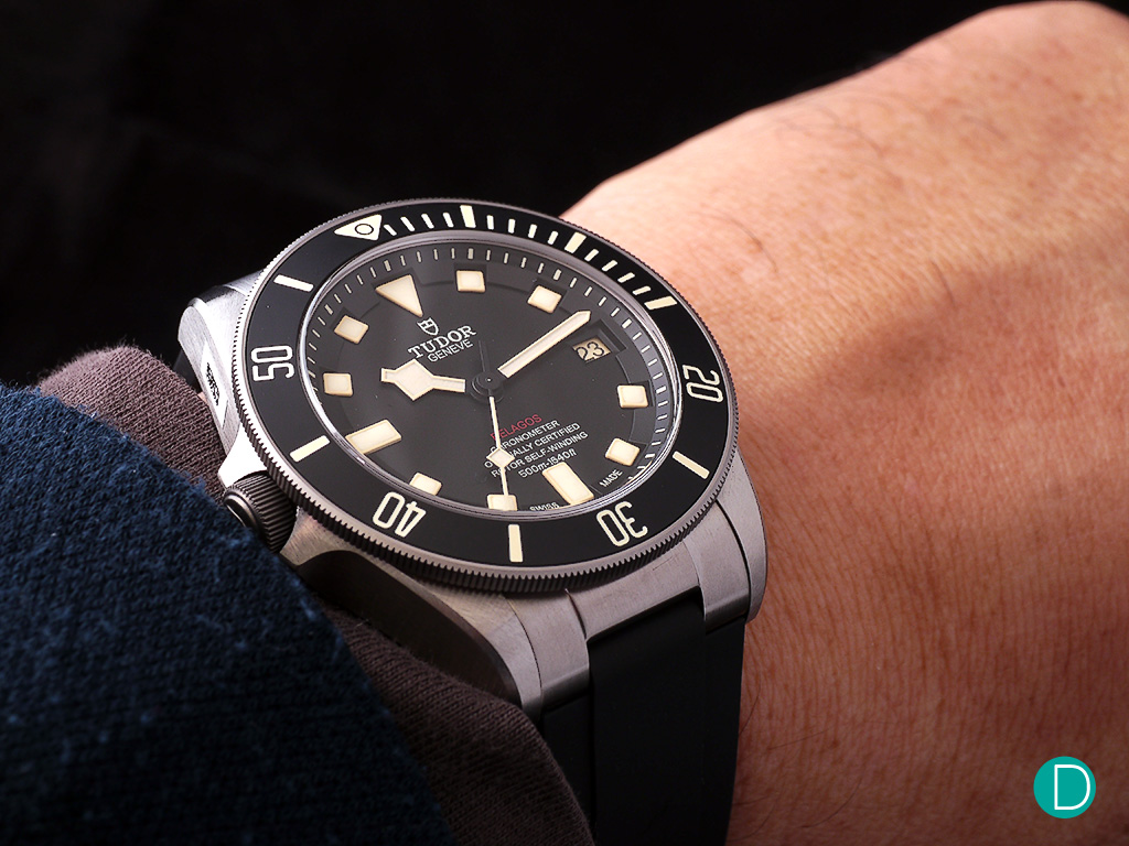 The standard wristshot. If held such that the watch is vertical, the un-common position (in a regular watch) of crown right is encountered. This is un-common because it requires the wrist to be rolled towards the body, and is not a naturally occurring stance. For the destro watches, crown left is similarly low in occurrence and hence not typically adjusted for.