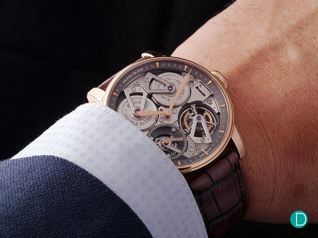 On the wrist the Arnold & Son Constant Force Tourbillon is very comfortable, despite its 46mm diameter. The lugs curve rather nicely to hug the curves of the wrist. 