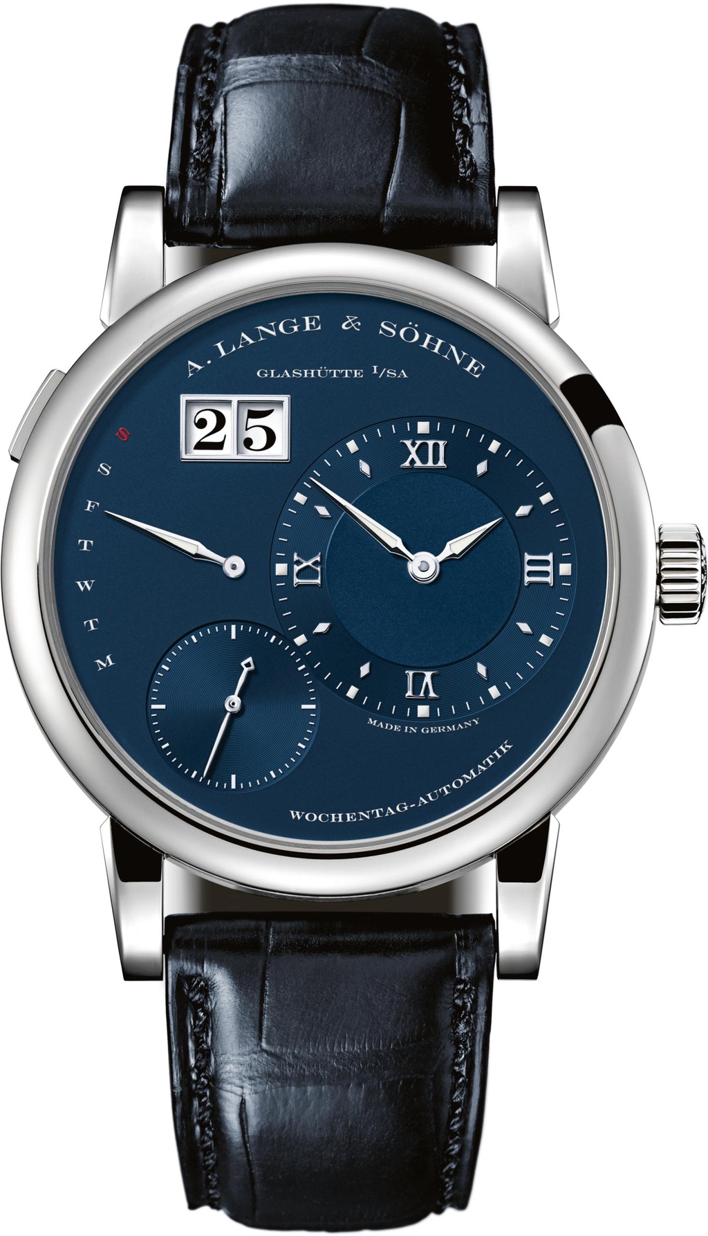 A Lange & Söhne Lange Daymatic with blue dial