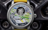 Jaquet Droz Tourbillon Plasma Ceramic - Oberalp over the wheel of the Ferrari